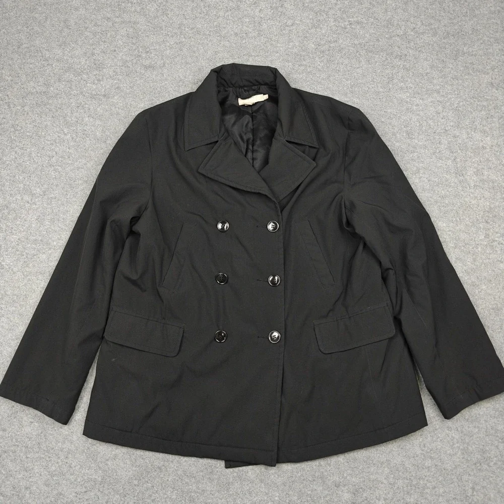 J Crew Coat Womens XL Black Polyester‎ Pea Double Breasted Lined Pockets